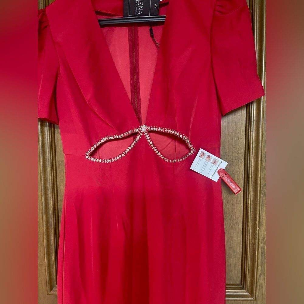 Mac Duggal Red Maxi Dress with Embellished Waist - Picture 2 of 5